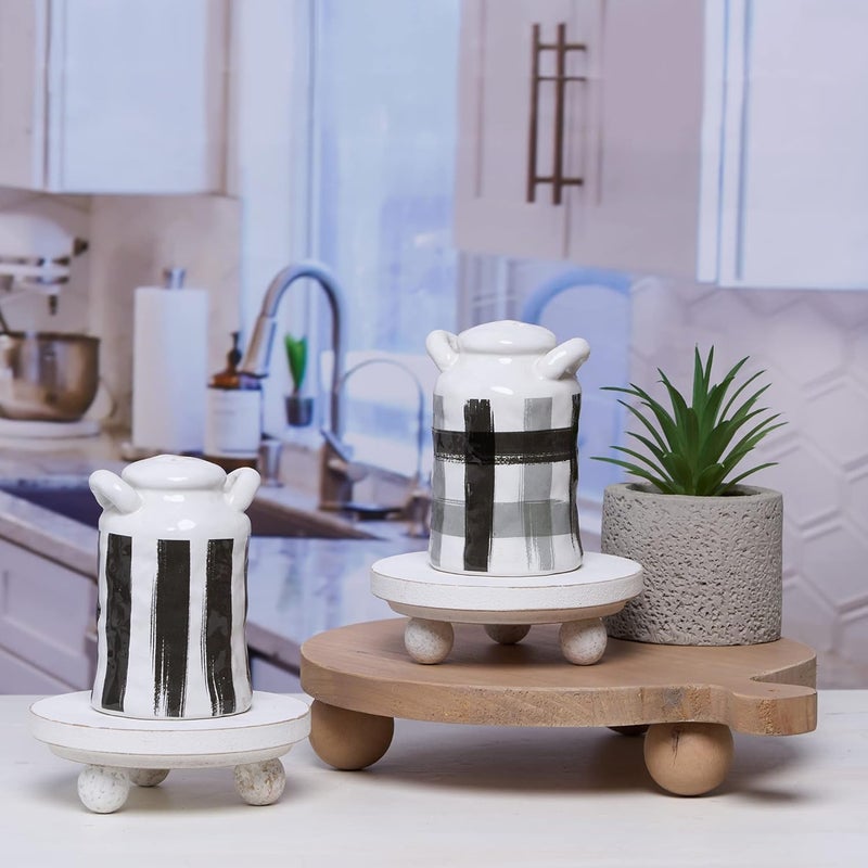 DD DEFINED DECO Defined Deco Mini risers for display,Wood Risers for Decor,Small 4”Round Wooden Riser, Farmhouse Wood Riser, Rustic Pedestal Display Stand,Display Risers for Tiered Tray Decor(Set of 2,White) - Image 2